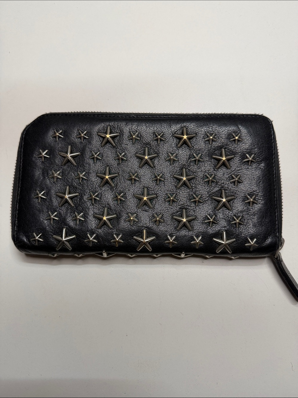 Jimmy Choo Black Leather Star-Studded Zip Wallet